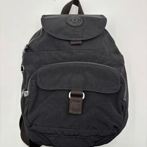 Kipling Womens Queenie Black Nylon Backpack No Monkey Charm Casual Travel